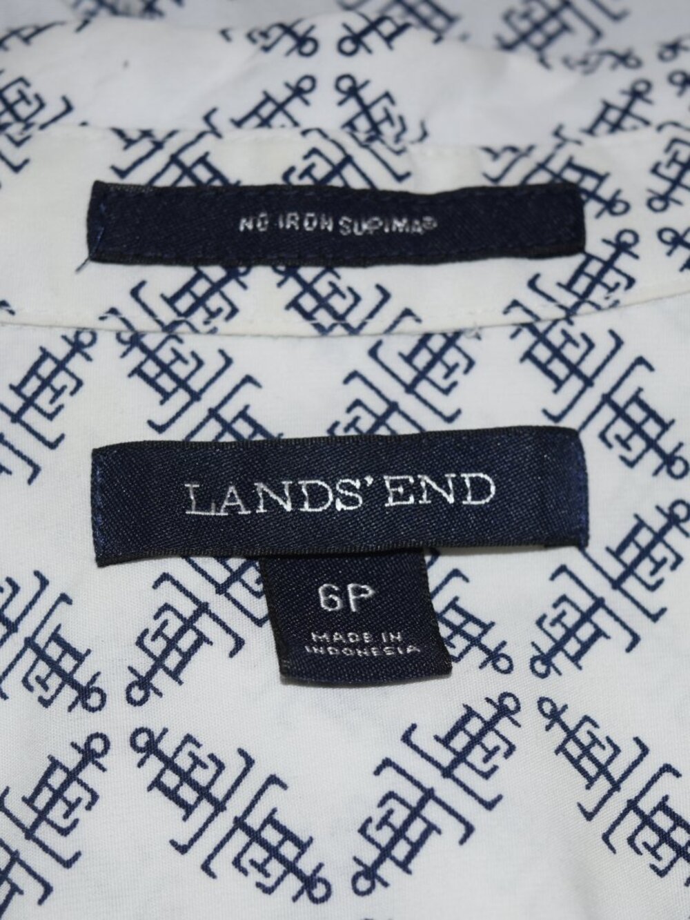 Lands' End No Iron Baumwolle Navy Blue & White Geometric Print | Size 6P Petite - Picture 6 of 7